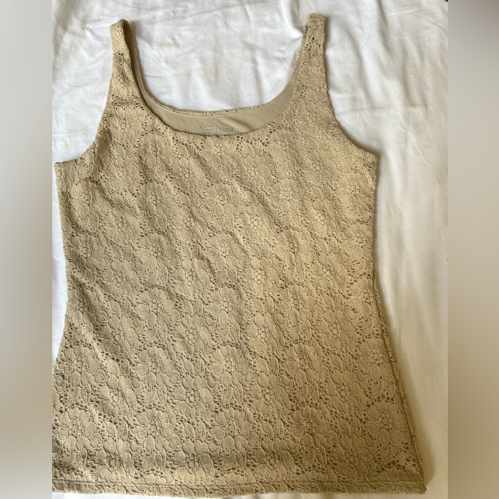 White House Black Market Womens M Lace Tank Top Cami Beige Tan Sleeveless Lined